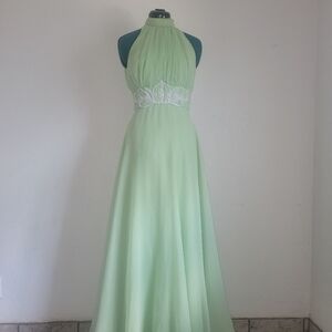 Vintage 70s LILLIE RUBIN Collection 700 Elegant Green Halter Maxi Evening Dress